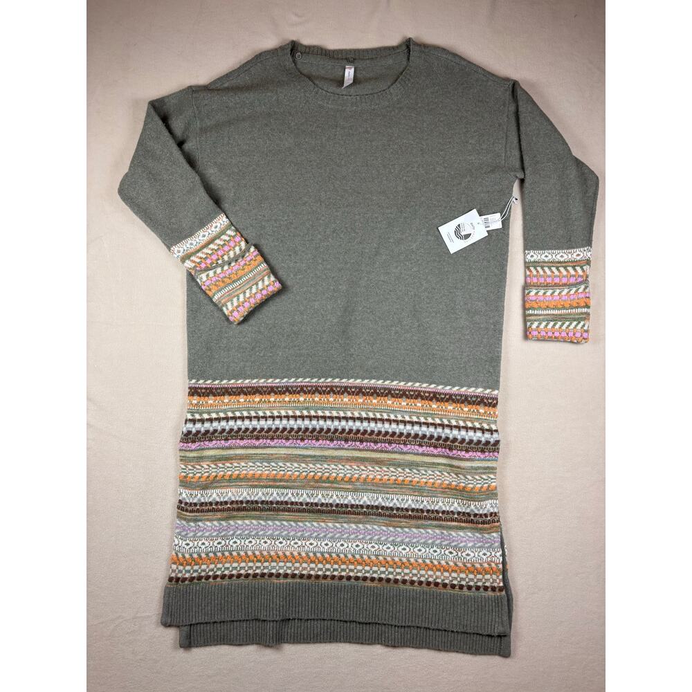 NWT Women's Large Anthropologie Daily Practice fair isle midi sweater dress moss